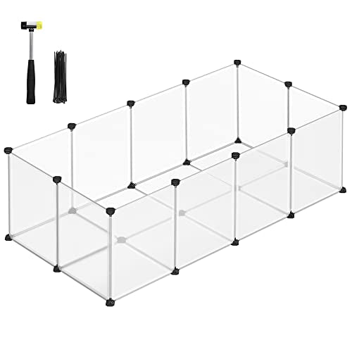 Pet Playpen, Guinea Pig Run and Cage with Floor, Indoor DIY Transparent Plastic Enclosure for Hamsters, Rabbits, Hedgehogs, Small Animal Exercise Habitat, White