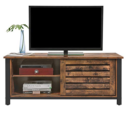 Industrial TV Stand for TVs up to 48 Inches, TV Cabinet with Sliding Doors and 2 Shelves, Lowboard in Living Room Bedroom Hallway, Steel, 110 x 40 x 45 cm, Rustic Brown