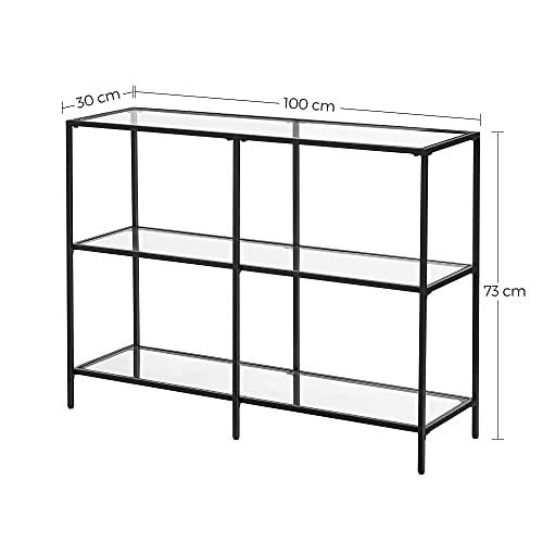 Console Table, Sofa Table with 3 Shelves, Tempered Glass Shelf, 30 x 100 x 73 cm, Steel Frame, Modern, for Hallway Living Room Bedroom, Black