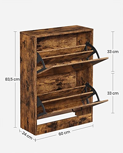 Shoe Cabinet with 2 Flip Doors, Adjustable and Removable Divider, for 12 Pairs of Women's Shoes or 8 Men's Shoes, for Narrow Entrance, 60 x 24 x 83.5 cm (L x W x H), Rustic Brown