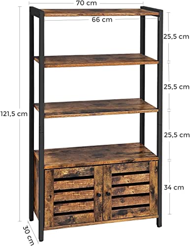 Bookcase, Floor-Standing Storage Cabinet and Cupboard with 2 Louvred Doors and 3 Shelves, Bookshelf in Home Office, Living Room, Multifunctional, Industrial Design, Rustic Brown