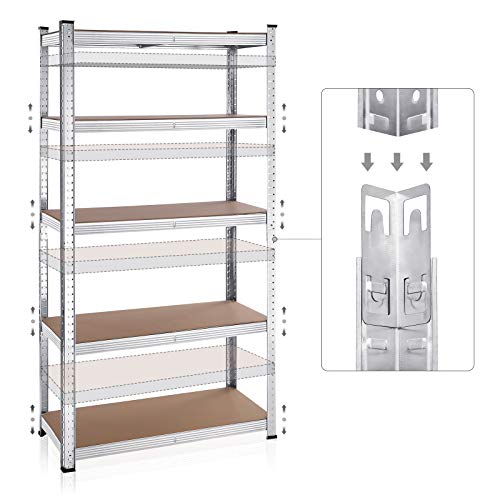 5-Tier Shelving Units, Set of 2 Steel Shelving Units for Storage, Tool-Free Assembly, for Garage, Shed, Load Capacity 875 kg, 40 x 90 x 180 cm, Silver