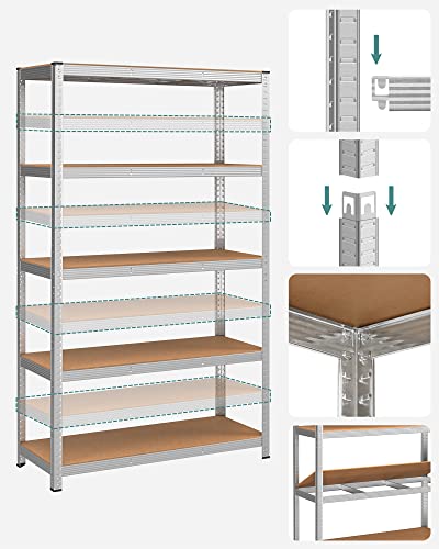 5-Tier Shelving Unit, Steel Shelving Unit for Storage, Tool-Free Assembly, for Garage, Shed, Load Capacity 875 kg, 60 x 120 x 200 cm, Silver