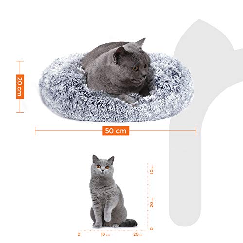 Dog Bed, Donut Cat Bed, Fluffy Calming Pet Bed with Removable, Washable Cover, Soft Long Plush, 50 cm, Grey