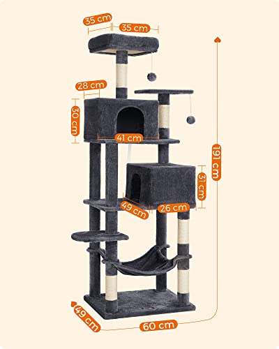 Cat Scratching Post 191 cm with Soft Plush Smoke Grey