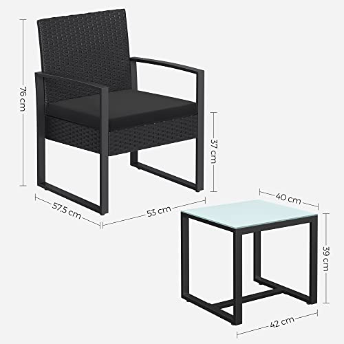 Balcony Garden Furniture Set PE Polyrattan Lounge Set Table and 2 Chairs Patio Furniture Easy Assembly Outdoor for Patio Balcony Garden Black