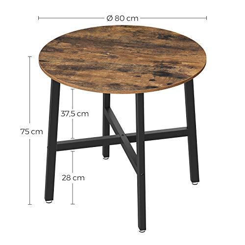 Dining Table, Round Kitchen Table, for Living Room, Office, 80 x 75 cm (Dia. x H), Industrial Style, Rustic Brown and Black