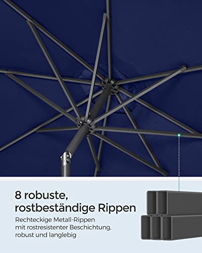 290 cm Garden Parasol Umbrella, UPF 50+, Sun Shade, 30° Tilt in 2 Directions, Crank Handle for Opening and Closing, for Outdoor Gardens Pool Balcony Patio, Base Not Included, Blue