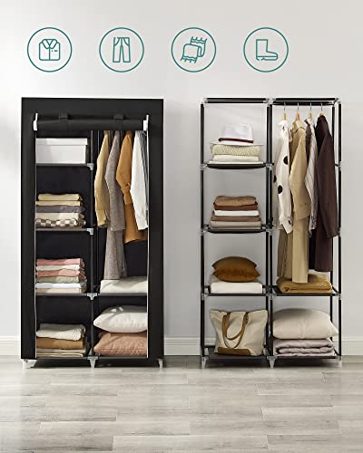 Fabric Wardrobe, Clothes Storage Organiser with 2 Hanging Rails, 6 Shelves, Customisable Design, 88 x 45 x 168 cm, for Bedroom, Department, Black