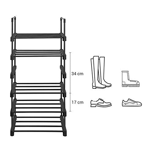 6-Tier Shoe Rack, Iron Shoe Storage Organiser, Customisable Design, Space-Saving and Versatile Shelf, for Entrance Living Room Bedroom Kitchen, 45 x 30 x 106 cm, Black