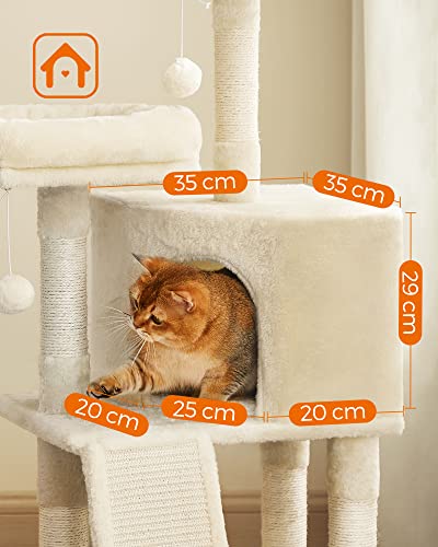 Small Cat Scratching Post with Scratching Board Platforms for Cat Soft Plush 115 cm Fully Sisal Wrapped Column Beige