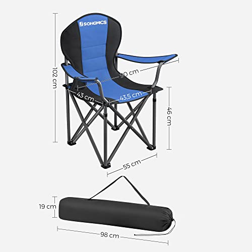 Foldable Camping Chair, with Comfortable Sponge Seat, Cup Holder, Heavy Duty Structure, Max Load Capacity 250 kg, Outdoor Chair, Blue