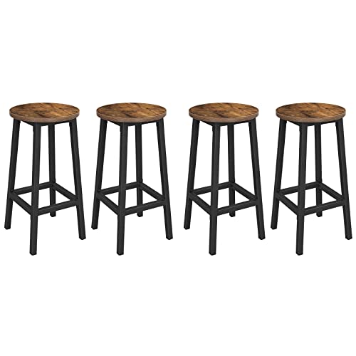 Set of 4 Kitchen Bar Stools with Steel Frame Height 65 cm Round Easy Assembly Industrial Design Vintage Brown / Black