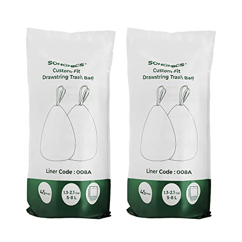 Rubbish Bags with Drawstring, 8L Bin Bags for 3 x 8L Bins from  and 5-8L Bin Code 008A, 2 Rolls, Total 90 Pieces, Waterproof, for Kitchen, White