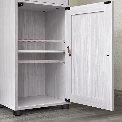 Bathroom Cabinet, Column Storage Unit with Adjustable Shelves, Door Cupboards, Drawers, Space-Saving, Wood White