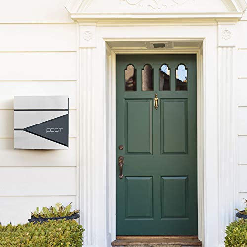 Modern Mailbox, Lockable Wall-Mounted Post Letter Box with Newspaper Holder, Easy to Install, Anthracite Grey and Silver