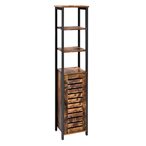 Industrial Floor Standing Shelf, Narrow Bathroom Cabinet with 3 Shelves and Cupboard, Tall, Multipurpose in the Living Room, 37 x 30 x 167 cm, Rustic Brown