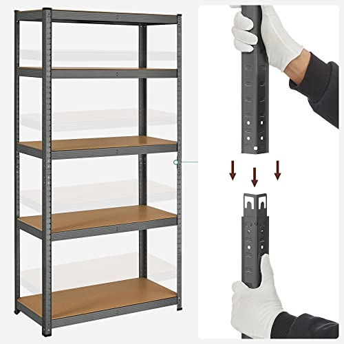 5-Tier Shelving Unit, Steel Shelving Unit for Storage, Tool-Free Assembly, for Garage, Shed, Load Capacity 875 kg, 40 x 90 x 180 cm, Grey