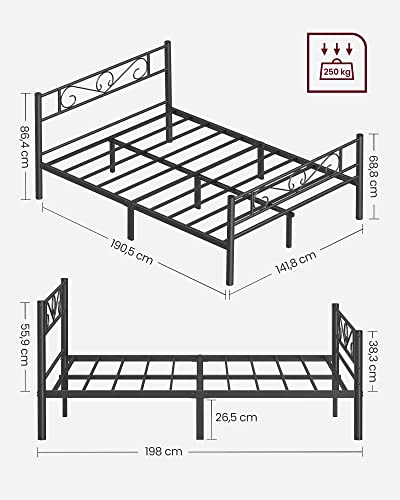 Double Bed Frame Metal Bed Frame, Fits 140 x 190 cm Mattress, for Adults Children Kids, No Box Spring Needed, Simple Assembly, for Small Spaces, Black