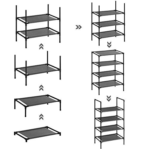 4-Tier Shoe Rack, Shoe Storage Organiser with Metal Frame, Non-Woven Fabric Layer, for Hallway, Bedroom, Living Room, 45 x 28 x 80 cm, Black