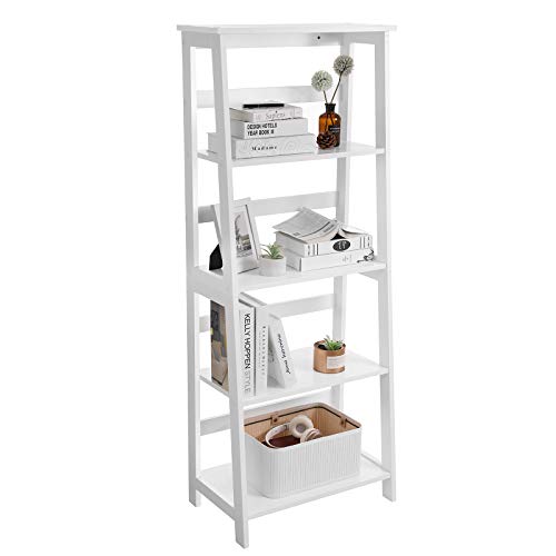 Ladder Shelf, 4-Tier Bookcase, Multifunctional Storage Shelf for Living Room, Wooden Stand for Sunroom, White