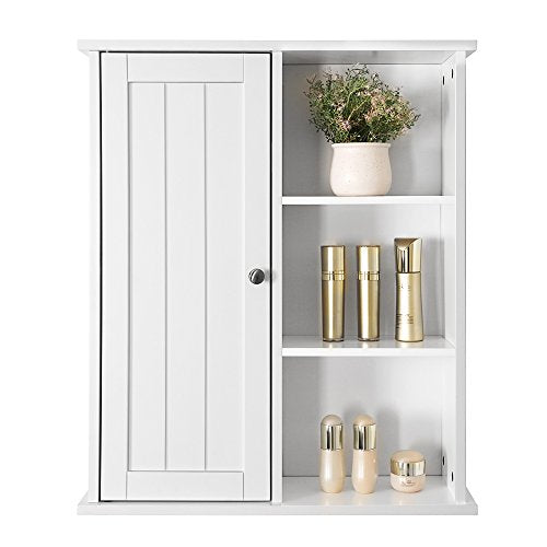 Bathroom Cabinet Wall Storage Organiser Hanging Corner Shelf Medicine Cabinet Wall Mounted No Mirror with One Door Compartments Adjustable Layer White 60 x 18 x 71 cm