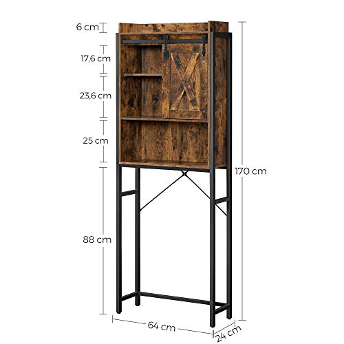 Over-the-Toilet Storage, Bathroom Oragniser Rack, for Washing Machine, with Small Cabinet, Steel Frame, Easy Assembly, Industrial, 64 x 24 x 171 cm, Rustic Brown and Black