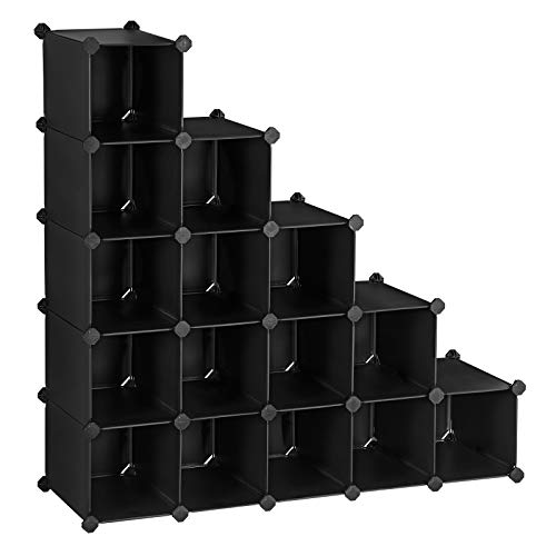 Interlocking Shoe Rack, Rectangular Storage Organiser, 15-Slot Modular DIY Storage Shelf Unit, Metal Wire Wardrobe, Black