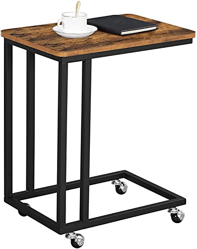 End Table, Side Table, Coffee Table, with Steel Frame and Castors, Easy Assembly, Industrial, for Living room, Bedroom, Balcony, Rustic Brown and Black