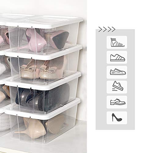 Shoe Boxes with Lids, Set of 8, Stackable Clear Shoe Organiser, Versatile Storage Container for Shoes and Crafts, Sizes Up to UK 7.5, Transparent