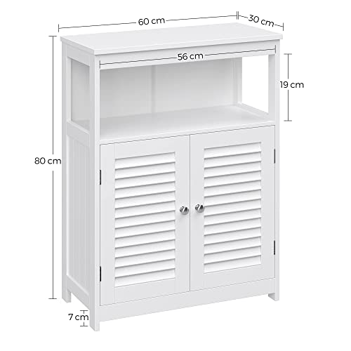 Wooden Bathroom Floor Cabinet Storage Organiser Rack, Kitchen Cupboard Free Standing, with Double Shutter Doors, White