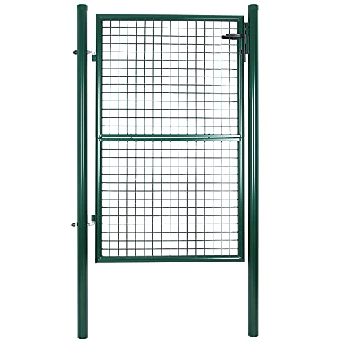 Garden Gate, Galvanised Steel, Sturdy and Durable, Lockable, 87 x 150 cm (Side Columns Not Included), 5 x 20 cm Mesh Grid, Green