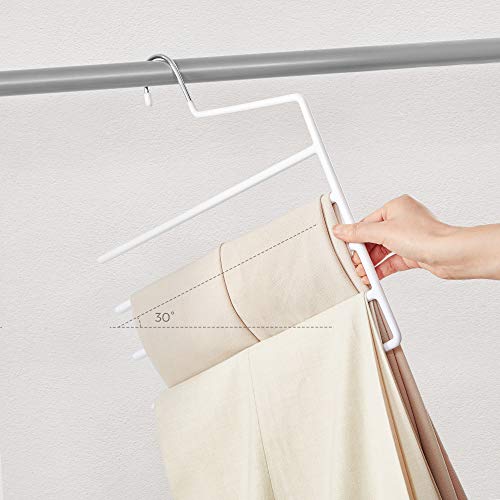 Trousers Hangers, 5-Bar Clothes Hangers, Set of 4, Space-Saving, Open-Ended, Non-Slip Trousers Organisers for Jeans Towels Scarves, White