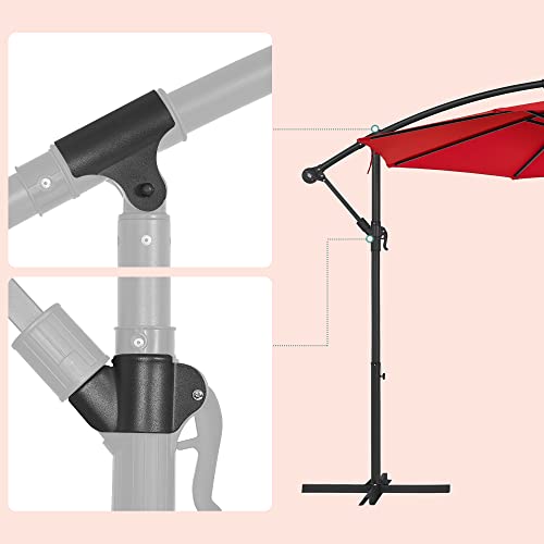 Cantilever Garden Patio Umbrella with Base, 3 m Offset Parasol, Banana Hanging Umbrella, Sunshade with Protection UPF 50+, Crank for Opening Closing, Red