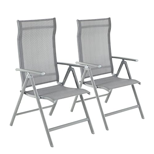 Set of 2 Folding Garden Chairs, Outdoor Chairs with Durable Aluminum Structure, 8-Angle Reclining Backrest, Max. Capacity 120 kg, Black GCB29BK