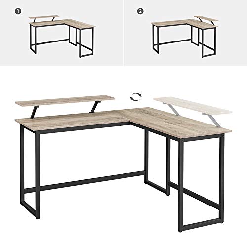 Computer Desk, L-Shaped Writing Workstation, Industrial Corner Desk With Monitor Stand, for Home Office Study Writing and Gaming, Space Saving, Easy Assembly, Greige and Black