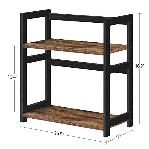 Spice Rack, 2-Tier Countertop Storage Shelf, Desktop Organiser, Bamboo Frame, for Kitchen, Dining Room, Office, Rustic Brown and Black