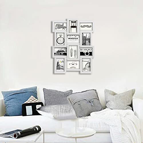 Picture Collage for 12 4" x 6" (10 x 15 cm) + 1 Single Photo Frame, Assembly Required, White Wood Grain