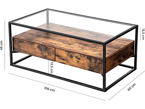 Habitat et Jardin Wooden Coffee Table, Rustic Brown/Black, 106 x 57 x 45 cm