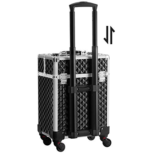 Cosmetic Case, Trolley, Makeup Case with Handle, 4 Universal Wheels, 4 Extendable Trays, Makeup Bag, for Travelling, Black