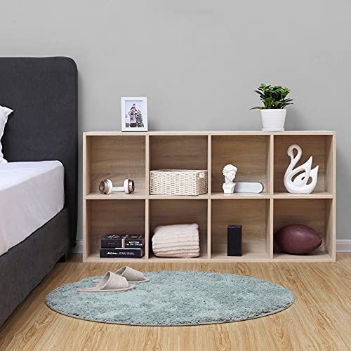 8-Cube Storage Bookshelf, Wooden Bookcase and Display Shelf, Freestanding Cabinet Unit for Office, Living Room, Bedroom, Oak Colour