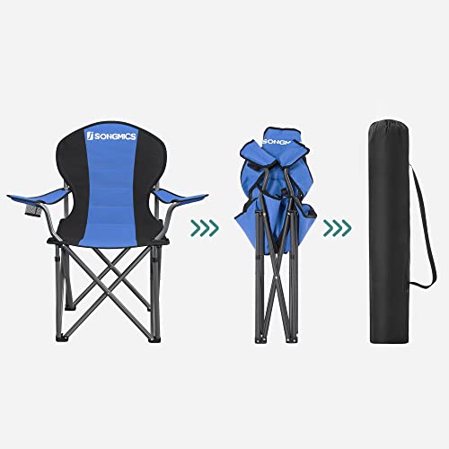 Foldable Camping Chair, with Comfortable Sponge Seat, Cup Holder, Heavy Duty Structure, Max Load Capacity 250 kg, Outdoor Chair, Blue