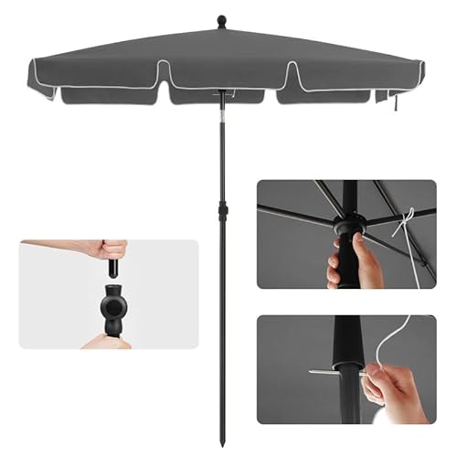 Rectangular Balcony Parasol 1.8 x 1.25 m, UPF 50+ Protection, Tilting Sunshade, PA-Coated Canopy, Carrying Bag, Garden Terrace, Base Not Included, Grey