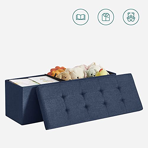 Storage Ottoman Bench, Padded Chest with Lid, Folding Seat, 120L Capacity, Hold up to 300 kg, Navy Blue