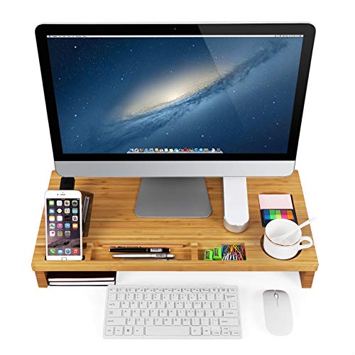 Bamboo Monitor Stand Riser, Desktop Organiser for Laptop, cellphone, TV, Printer , Natural, 60 x 30.2 x 8.5 cm