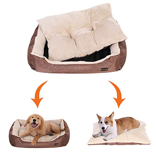 Dog Bed, Dog Sofa, Reversible Cushion, 65 x 55 x 20 cm, Brown