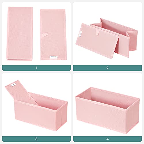 Drawer Organisers, Dresser Dividers, Set of 6, Foldable Fabric Storage Boxes for Socks, Underwear, Bras, Ties, Scarves, Pink