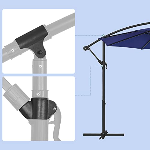 Cantilever Garden Patio Umbrella with Base, 3 m Offset Parasol, Banana Hanging Umbrella, Sunshade with Protection UPF 50+, Crank for Opening Closing, Navy Blue