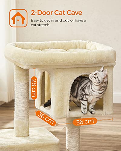 Cat Tree, Compact Cat Condo with 2 Caves, Beige