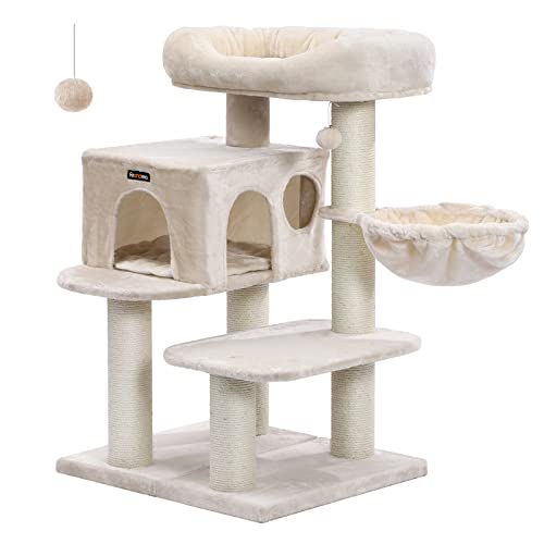 Cat Tree, Cat Tower with XXL Plush Perch, Cat Condo with Adjustable Units, Cat Toys, Extra Thick Posts Completely Wrapped in Sisal, Stable, Beige